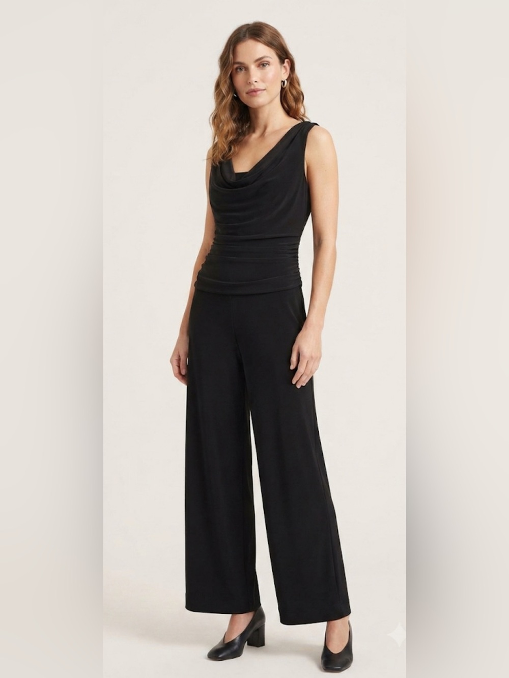 R&M Richards Black Sleeveless Wide-Leg Jumpsuit